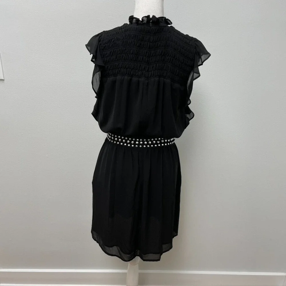 Michael Kors A Line Dress Womens Small Black Flutter Smocked Rocker Edgy Teacher